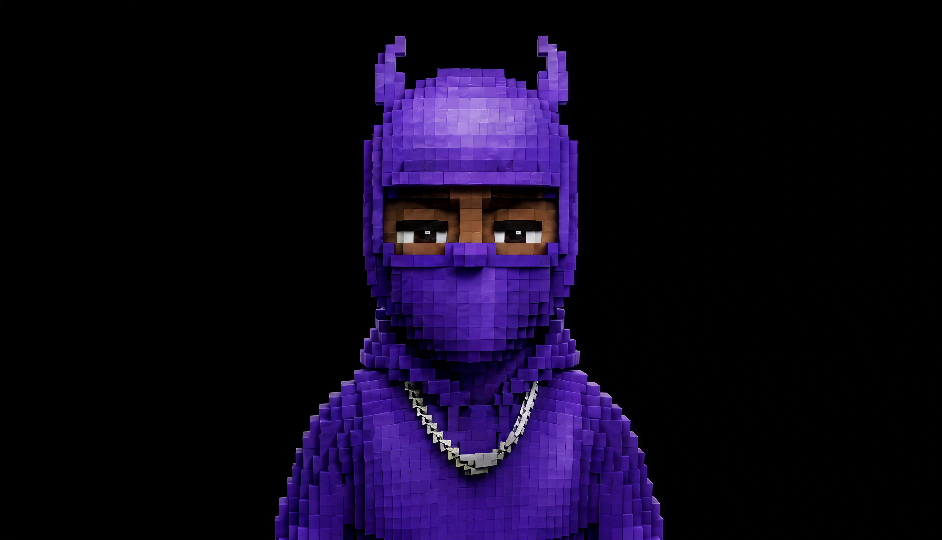 Personnage voxel violet représentant l’architecture digitale de Bryan Pereira